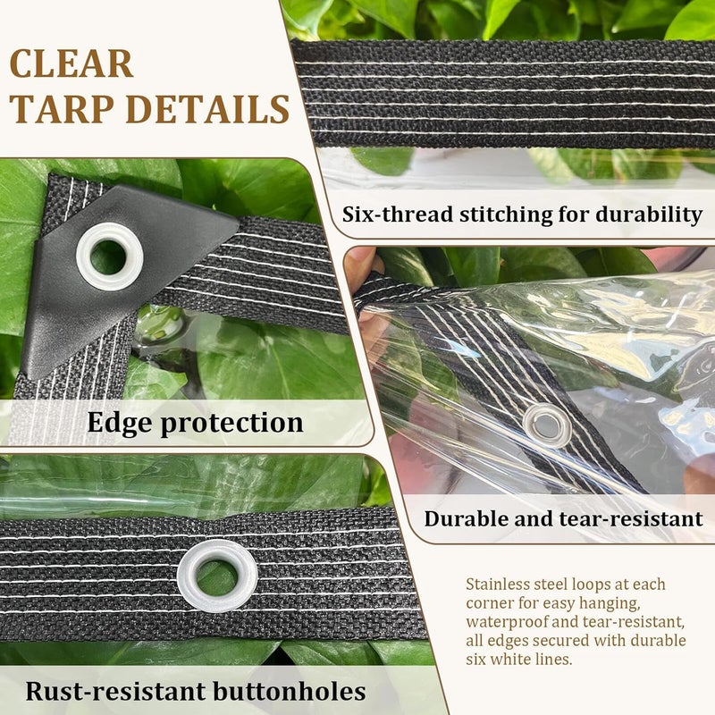 MVRFN Clear Tarp with Grommets 10x12ft Clear Tarps Heavy Duty Thickened PVC Tear Resistant Reinforced Edges for Greenhouse Patio Garden Chicken Porch Outdoor Chicken Coop Cover Greenhouse Plant Enclosure - Image 2
